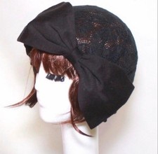 Handmade Black 60s Style Lace Cloche Hat With Large Bow