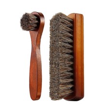 2 Pieces Brown Shoe Cleaning Brush Wood Handle Leather Shoes Horsehair Brush
