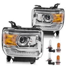 Headlight Assembly with LED Halogen with LED DRL Chrome Housing Amber Reflector