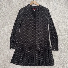 Kate Spade NY  Black Scatter Polka Dot Dress Tie Neck Fit N Flare LS Size 0