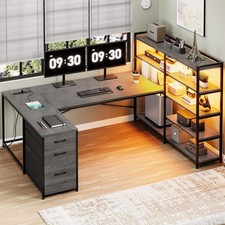 Escritorio esquinero reversible en forma de U con luces LED