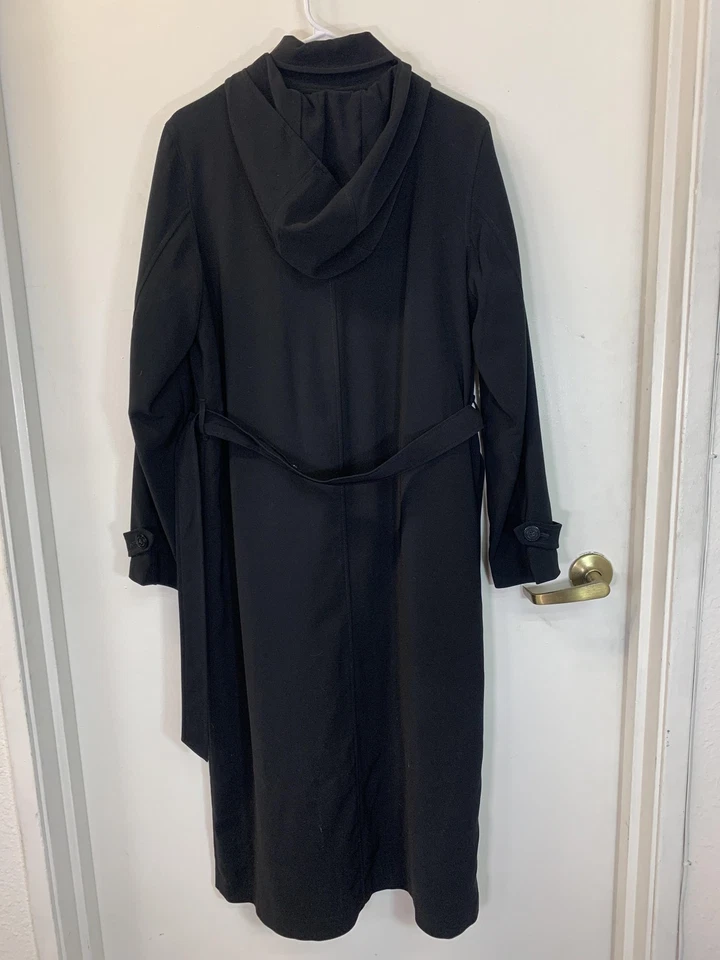 Abrigo Jones New York Mujer 8 Negro Con Capucha Cinturón Trench Largo Forrado Botón Delantero Foto 2 de 4