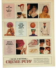 1969 Max Factor Creme Puff Makeup Vintage Print Ad Mod Fashion Beauty