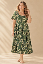 🌸 Summer Floral Soft Cotton Dress (Green)