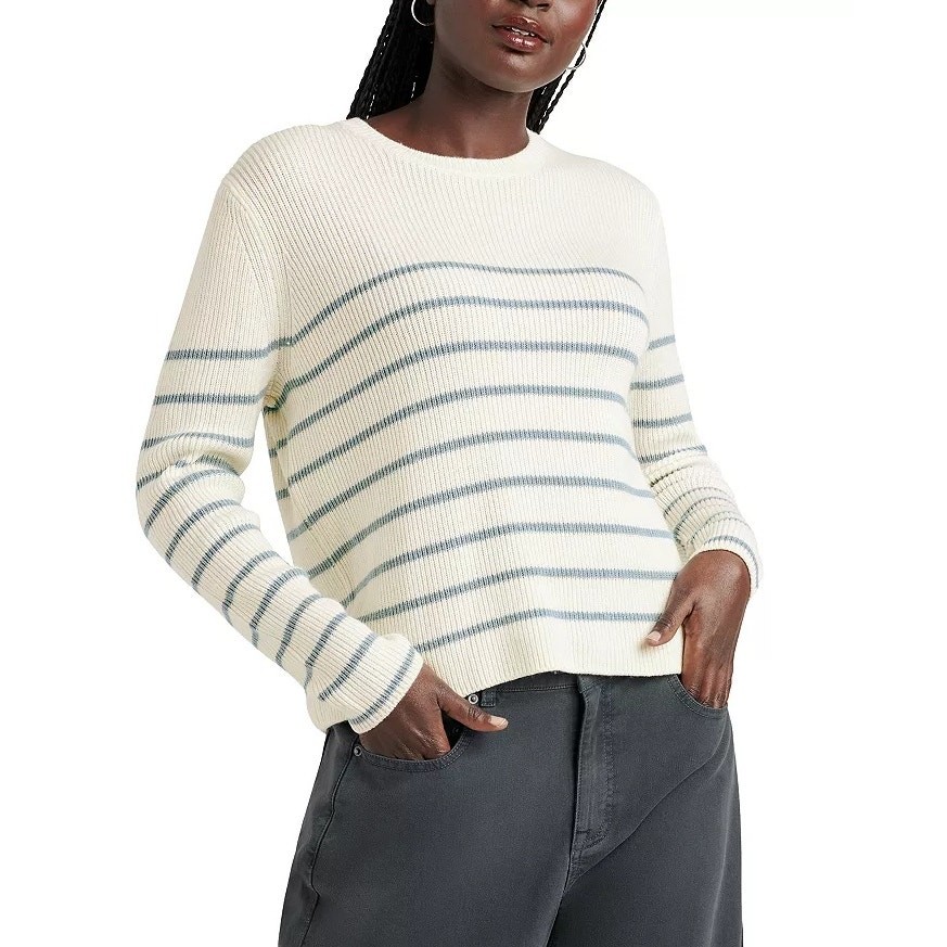 Splendid Women Ivory Striped Viscose/Wool Blend Spencer Crewneck Sweater Size XL