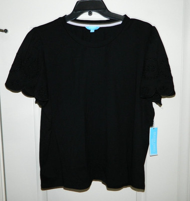 Women's Draper James Black Top w/Eyelet Sleeves Size XXL-NWT