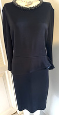 Dress St John Black Knit Silver Shimmer Sparkle Peplum Size 8. NWOT