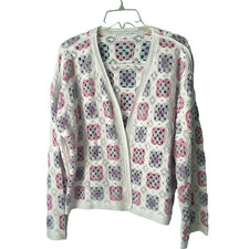 Crocheted Cardigan with Boho Granny Square Details Cottagecore Patchwork Size