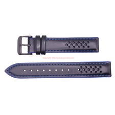 Hadley-Roma 22mm BLUE Genuine Leather Premium Watch Band with Ion-Plated Black B