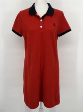 Lauren Ralph Lauren Polo Shirt Dress Womens Large Red Black Crest Preppy Classic