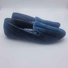 Birdies Starling Blue Velvet Dress Flats Loafers Smoking Slippers Womens Size 6