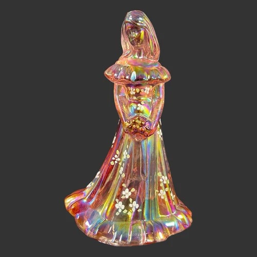 Fenton Art Glass Pink Iridescent Bridesmaid Doll Figurine Handpainted Signed