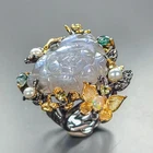 Carving 36 ct Natural Labradorite Ring 925 Sterling Silver Size 8 /R463449