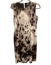 Elie Tahari Watercolor Print  Sheath size 4 Taupe, White,Charcoal. Gently  worn.