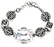 BRIGHTON CRYSTAL BALL CLEAR SWAROVSKI CRYST SILVER SPHERE+CUBE BEAD BRACELET✨VTG