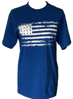#ad Lowes Employee T Shirt M Medium Blue Distressed American Flag Patriotic Workwear $11.99