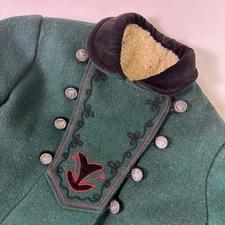 Vintage 60s Rothschild Wool Dress Coat Girls 4Forest Green Faux Fur Lined Velvet
