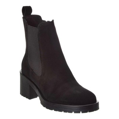La Canadienne Black Wave Suede Ankle Boots Lug Sole Block Heel Zip 6/36