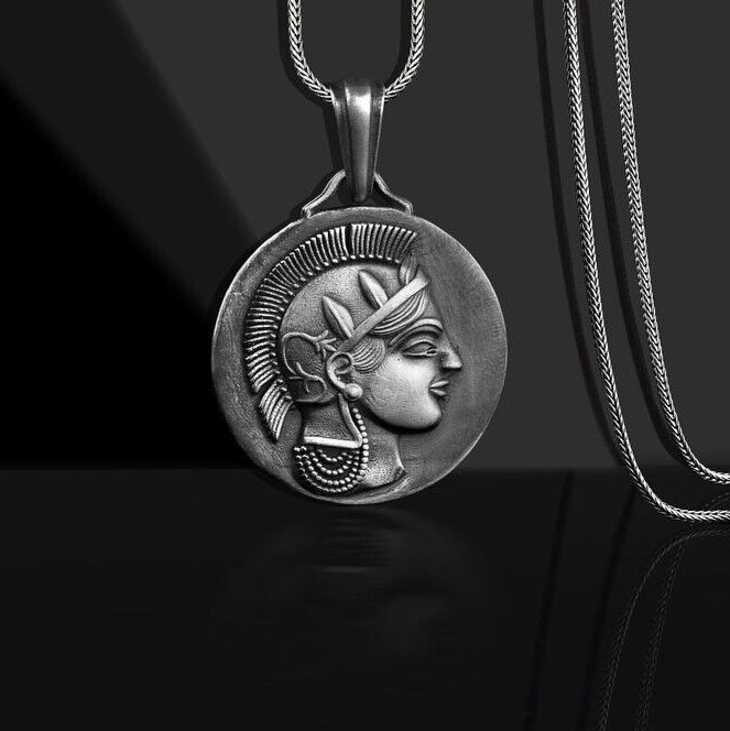 Athena Greek Godess of War drachma Mythology ancient coin pendant
