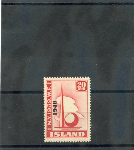 ICELAND Sc 232(MI 218)*VF LH 1940 20A RED, WORLD'S FAIR, 1940 OVERPRINT, $20 - 第 1/1 張圖片