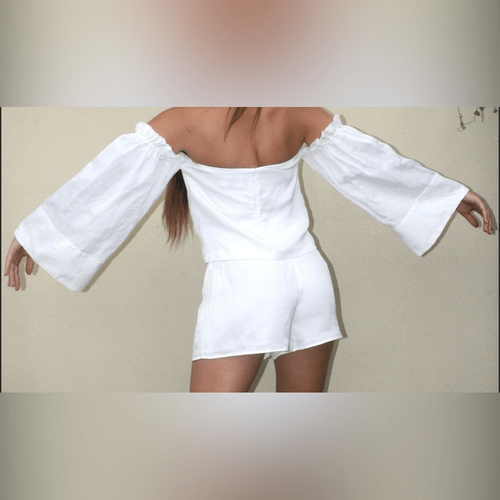 Top Sir the Label Emmanuel senza spalline manica a campana taglia 4 bianco lino Boho Fairycore - Foto 2 di 8