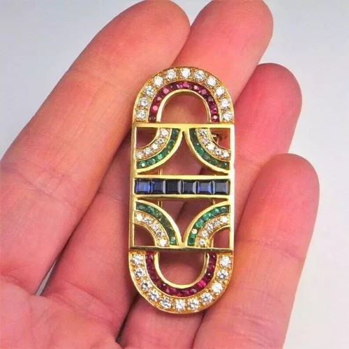 Women's Brooch Pin 2.80Ct Princess Simulated Sapphire 14K Yellow Gold Plated - Picture 2 of 8