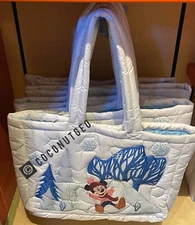 2024 Disney Parks Minnie Chip & Dale Holiday Winter Puffer Large Tote Bag New 💥