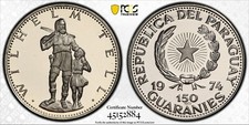 PARAGUAY 150 GUARANIES PIÈCE ARGENT ÉPREUVE 1974 ANNÉE KM#113 WILHELM TELL PCGS PR64