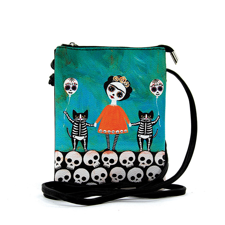 Frida Kahlo Handbag Purse Sugar Skull Skeleton Cat Day Dead Artist Crossbody