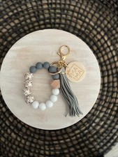 Mama Wooden Beaded Wristlet Keychain With Tassel