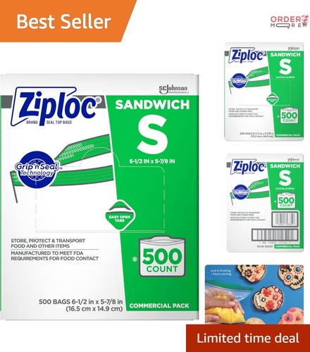 Sandwich Bags Plastic 500 Count Easy Open Tabs Food Storage Lunch Snacks