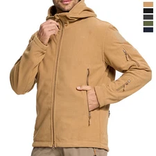 Men's Tactical Fleece Jacket Full Zip Winter Warm Outdoor Windproof Hooded Coats