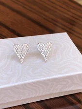 Cz Heart Stud Earrings 925 Sterling Silver Pave Heart Studs 12.5mm/0.49"