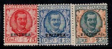 Érythrée 1926 Sass. 113-115 Neuf ** 100% 75c, 1,25 lire, 2,50 lires