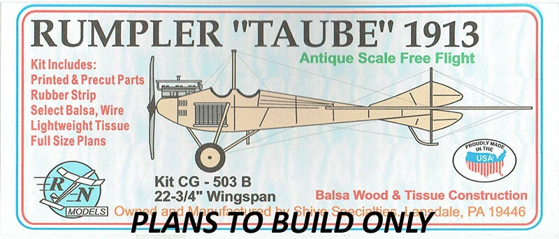 R&N Model Airplane Plans (FF): 1913 Rumpler 'Taube' 25" 1/16 Scale Rubber-Pow'ed - Image 4 of 4