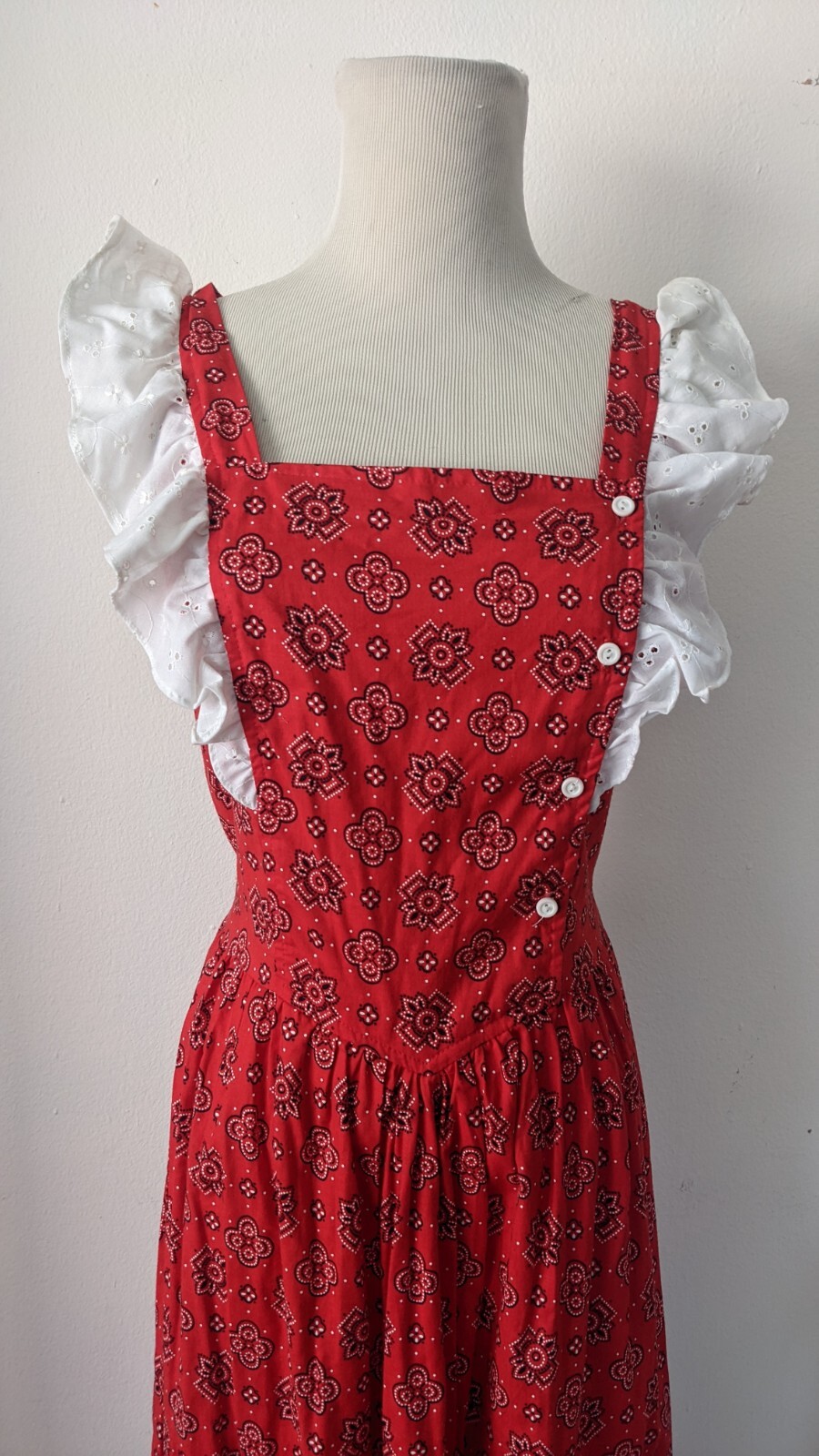 Vintage 70s Cottagecore Red Bandana Prairie Sun Dress… Gem