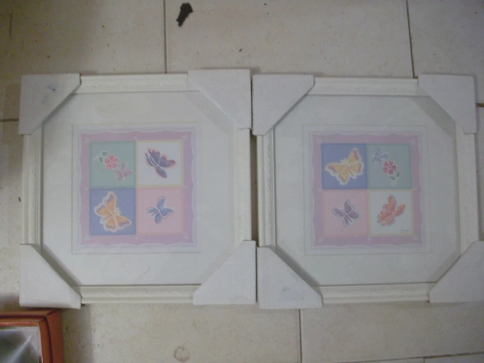 Lot of 2  Butterflies Pictures White Frames Approx 8 x 8 - Image 2 of 3