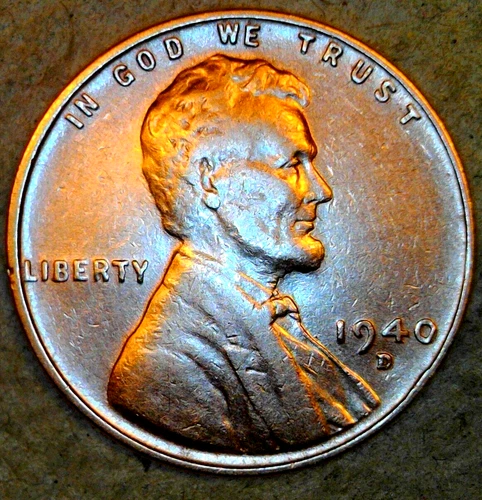 1940 D American Cent AU Red-Brown Lincoln Wheat Penny Denver Mint