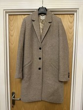 Bnwt Womens Fat Face Beige Herringbone Wool Coat - Size 12