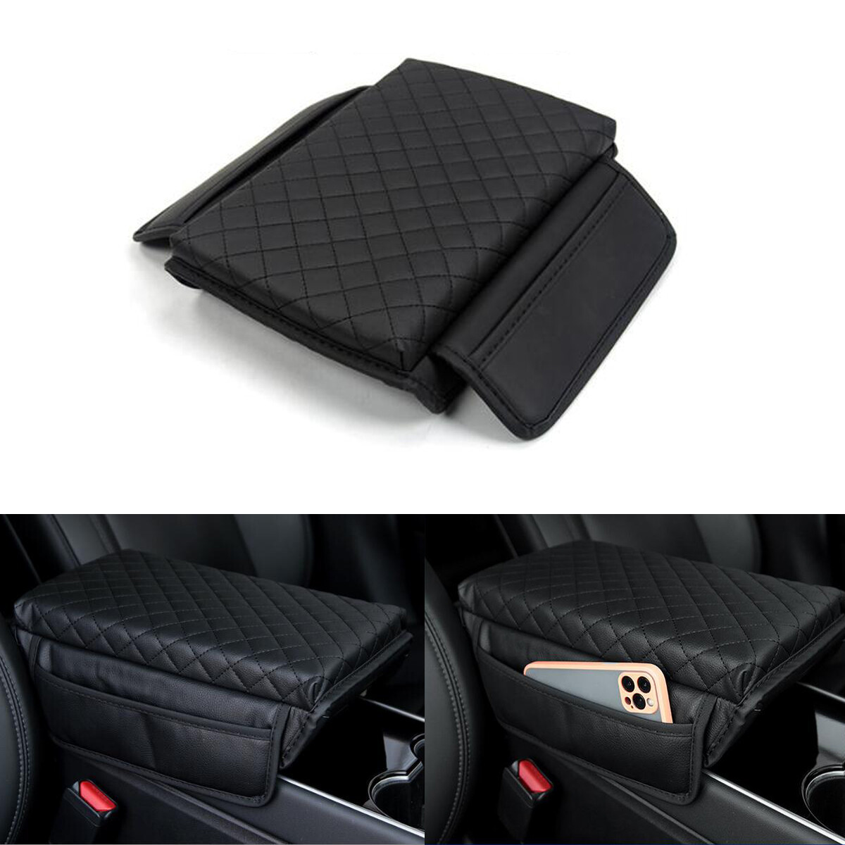 For Tesla Model 3/y Armrest Cushion Center Console Cushion Cover w/ Side Pocket