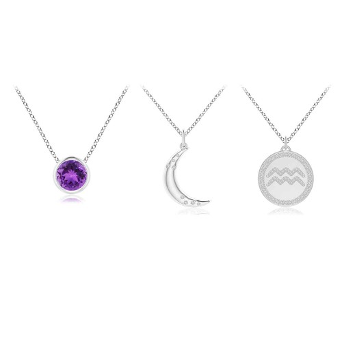 ANGARA 0.58 Ct Amethyst Aquarius Zodiac Crescent Moon Pendant in 14K Gold