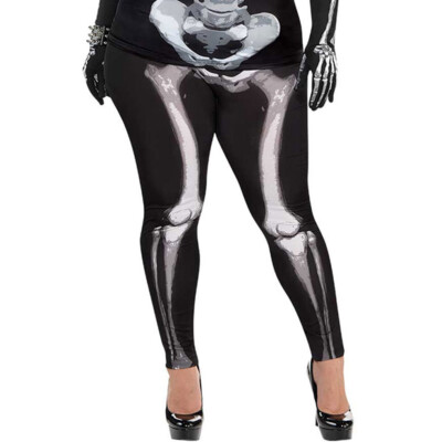 LADIES SKELETON LEGGINGS PLUS SIZE HALLOWEEN FANCY DRESS COSTUME