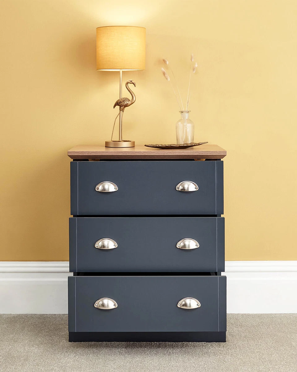 3 Drawer Chest Of Drawers Modern Bedroom Furniture Sturdy Slate Blue