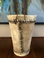 12" ANIMAL HIDE SKIN FUR RAWHIDE ON WOOD TRIBAL ETHNOGRAPHIC FOLK ART HAND DRUM