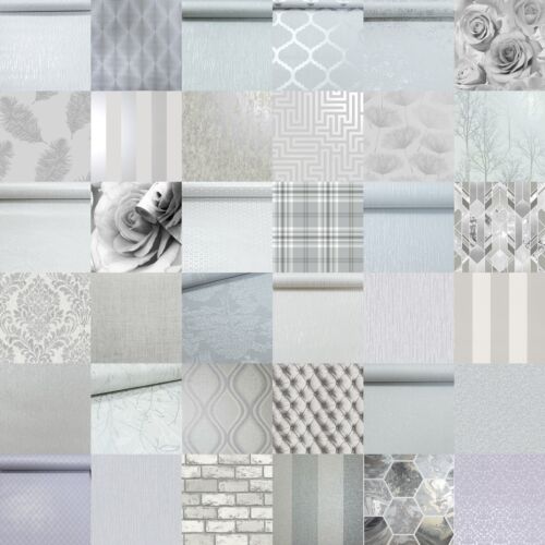 Silver Grey Wallpaper Plain Luxury Glitter Metallic Modern Shiny Various Designs - Afbeelding 1 van 37