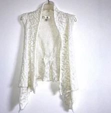 DECREE M White Nubby Knit Waterfall Sleeveless Flow Tunic Duster Top FLOWY