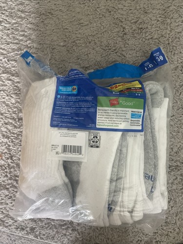 *NEW* Hanes 12 Pairs Cushioned Crew Socks White Large Boys' Shoe Size 3-9 - Picture 5 of 6