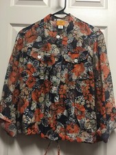 Ruby Rd Jacket Floral Orange Blue Button Front Womens Size 14