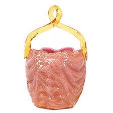 Stevens & Williams Drape Mold Cased Gold Mica Art Glass Amber Handled Basket  9
