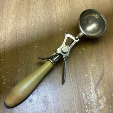 Dover Mfg Company #12 Scoop Ice Cream Brass Nickel Plate Wooden Handle